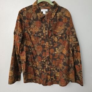 Christopher & Banks Autumn Fall Floral Button Up Shirt Size Large